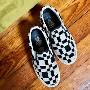 Vans Platform Slip-ons, Suede Woven Checkerboard Size 7